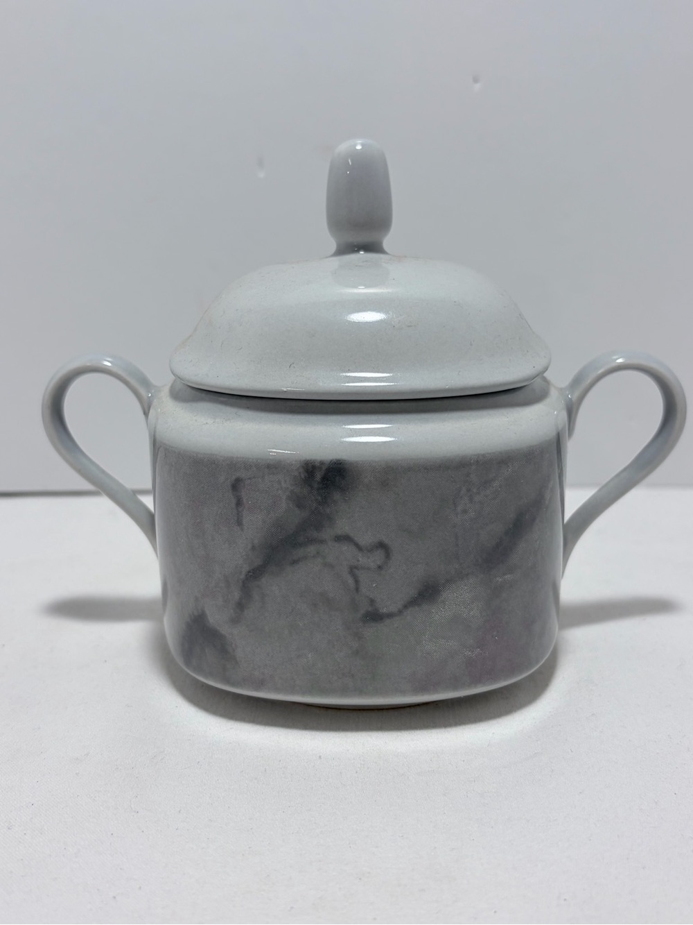 Mikasa Gray Marble Ceramic Sugar Bowl with Lid